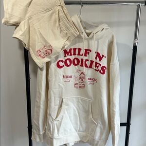 Cream Hoodie and Shorts Set with Red Print